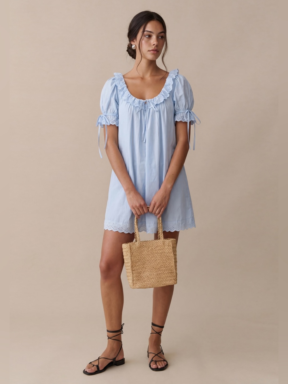 Few Moda Juliet Cotton Mini Dress Light Blue Size M NWT